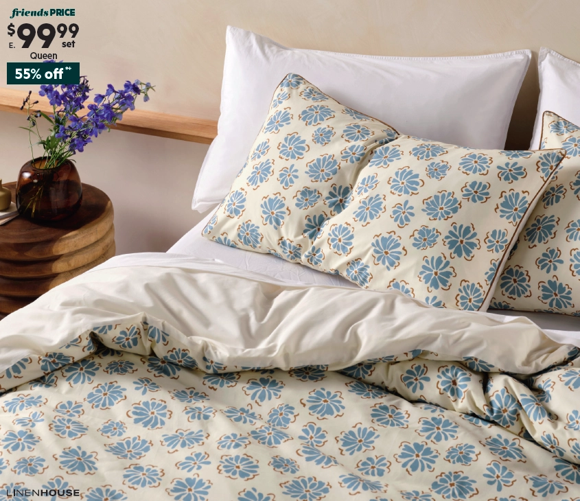 Linen House Rimini Cotton Quilt Cover Set Blue