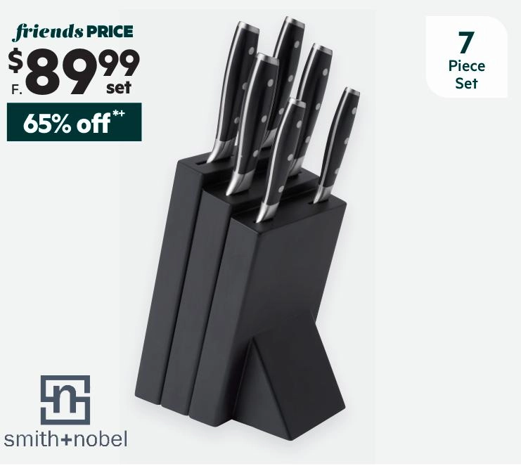 Smith + Nobel 7-Piece Gourmet Knife Block Set Black