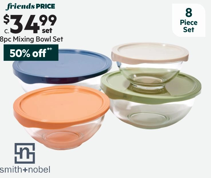 Smith + Nobel Colour Kitchen 8 Piece Nesting Glass Mixing Bowl Set