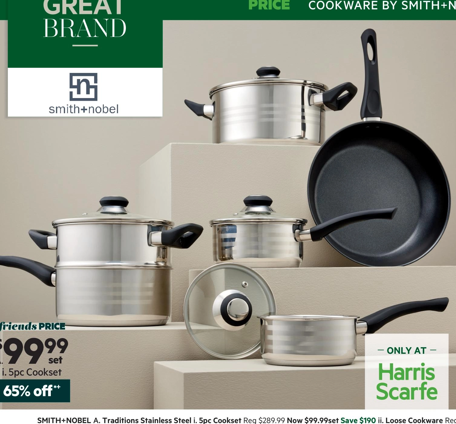 Smith + Nobel Traditions 5-Piece Stainless Steel Cookset