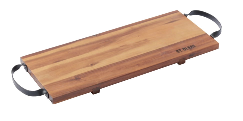 St Clare Acacia Medium Serving Board With Black Steel Handles