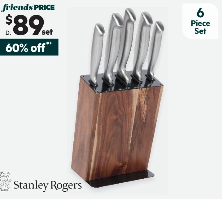  Stanley Rogers 6-Piece Acacia Knife Block Set