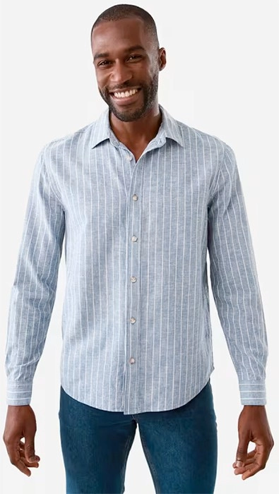 Long Sleeve Stripe Linen Blend Shirt