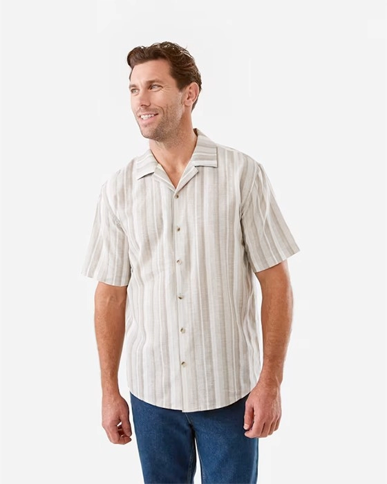 Short Sleeve Striped Linen Blend Shirt