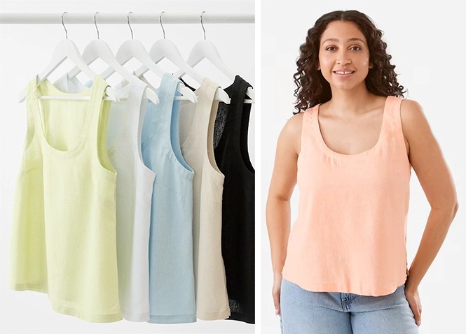 Sleeveless Linen Blend Scoop Neck Tank