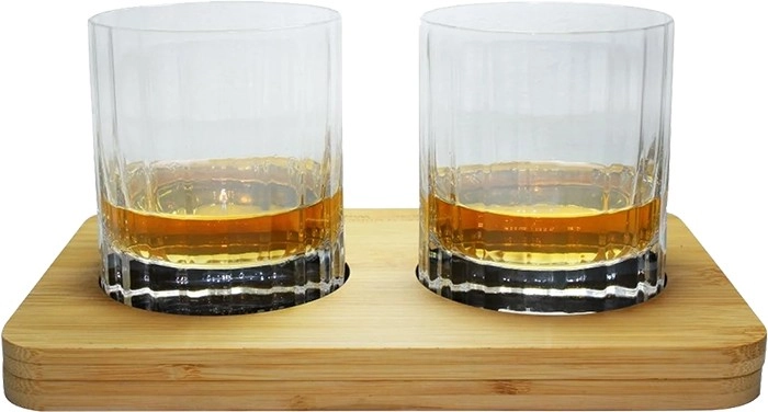 Whisky Gift Set - 2 Luigi Bormioli Whisky Glass and Wooden Presentation Stand