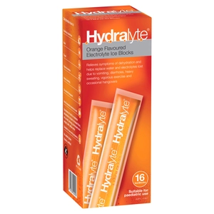 Hydralyte Orange Flavoured Electrolyte Ice Blocks 16 Pack