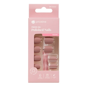 Priceline Square Press On Polished Nails - Cappucino Treat 1 Kit