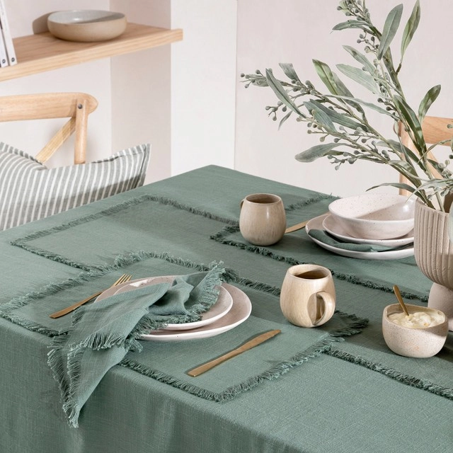 Ashra Fringed Forest Green Table Linen Range by M.U.S.E.