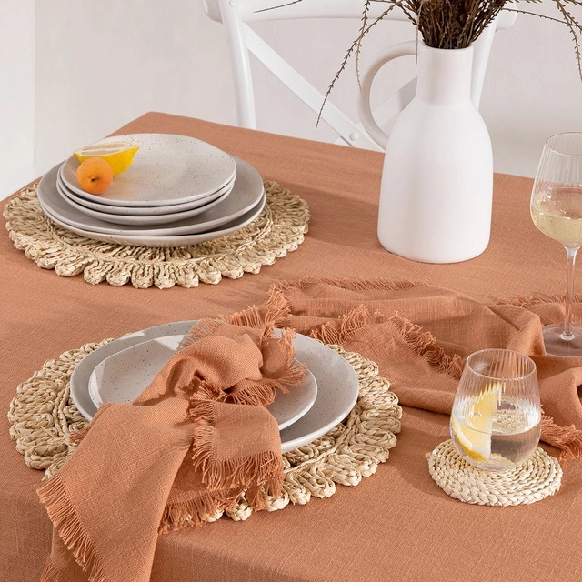 Ashra Fringed Rust Table Linen Range by M.U.S.E.