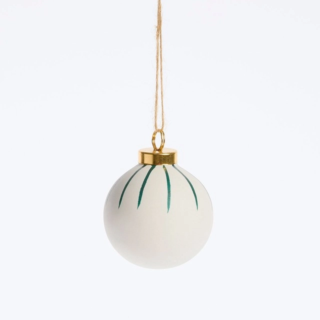 Aurora White/Green Ceramic Christmas Bauble by Habitat