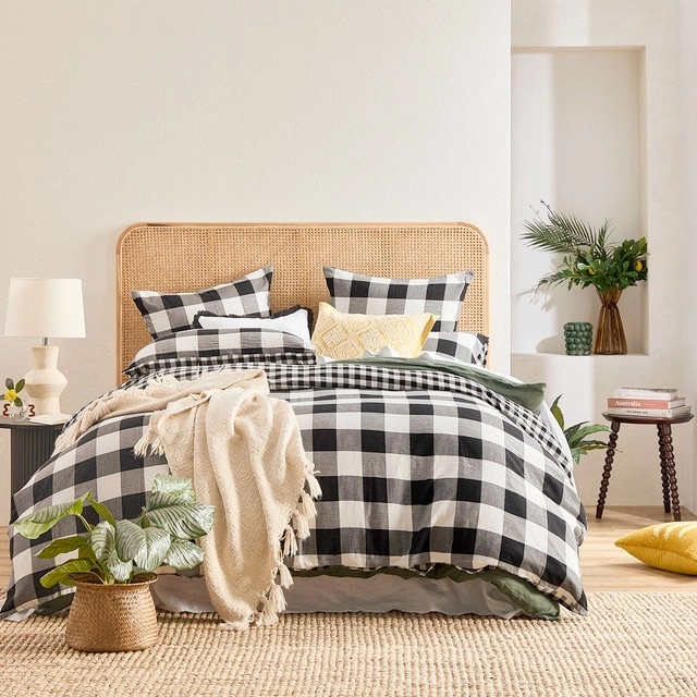 Della Check Reversible Black Quilt Cover Set by Habitat