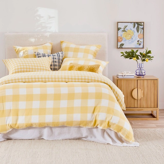 Della Check Reversible Yellow Quilt Cover Set by Habitat