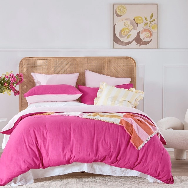 Linen Look Reversible Pink Quilt Cover Set by Essentials