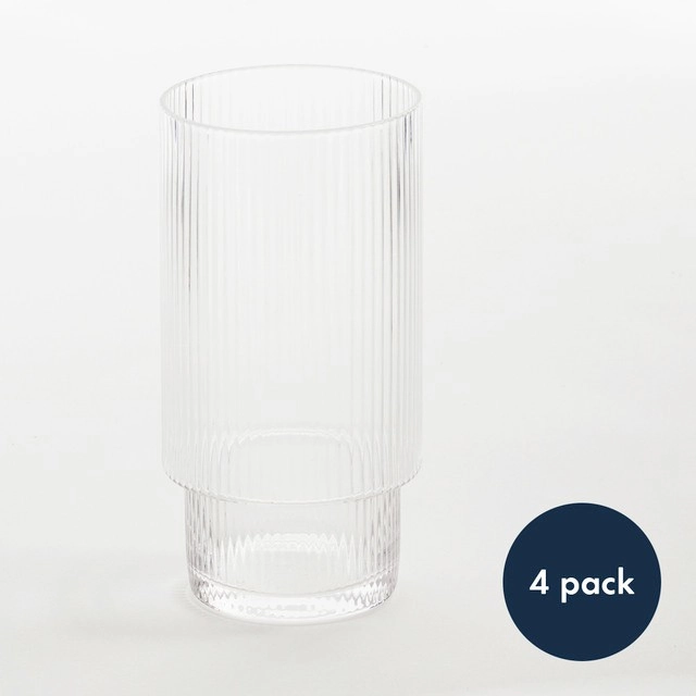 Mila Ribbed Clear Highball Glasses Set of 4 by M.U.S.E.