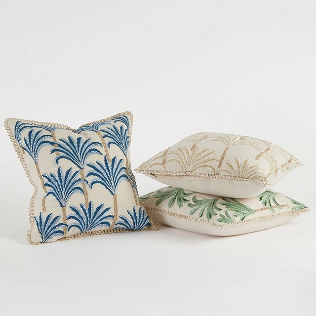 Sanur Palm Embroidered Square Cushion by M.U.S.E.