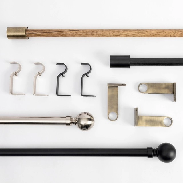 Calvin Extendable Oak Look Brass Rod Set by Habitat