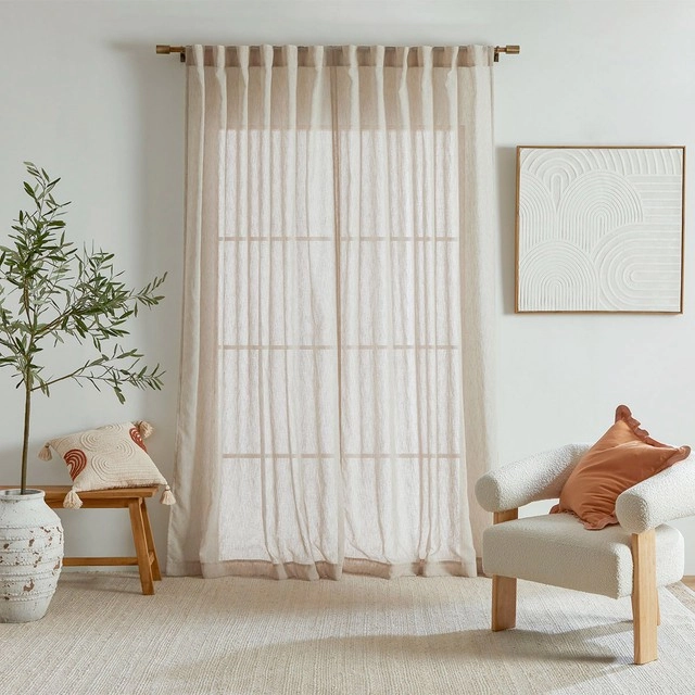 Marina Sheer Beige Curtain Pair by Habitat