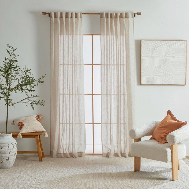 Marina Sheer Beige Curtain Pair by Habitat