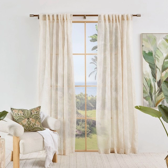 Sago Palm Embroidered Sheer Curtain Pair by Habitat