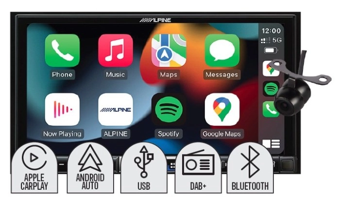 Alpine 7” Wireless Apple Carplay & Android Auto DAB+ Receiver & Reverse Camera