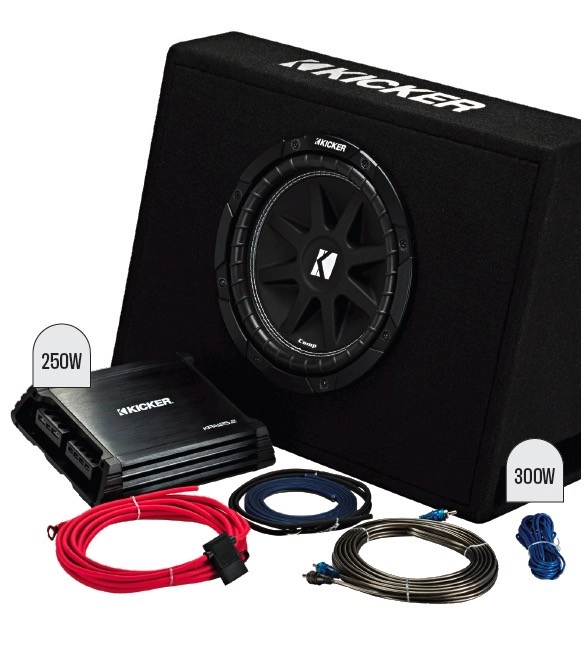 Kicker 10” Subwoofer in Slim Enclosure Plus Amplifier & Wiring Kit