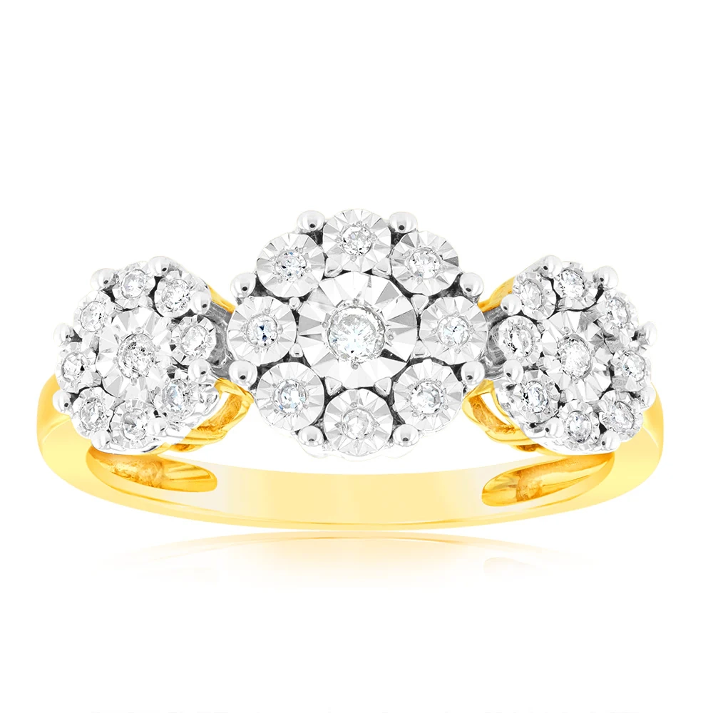 1/10 Carat Diamond Trilogy Ring in 9ct Yellow Gold – Shiels Jewellers