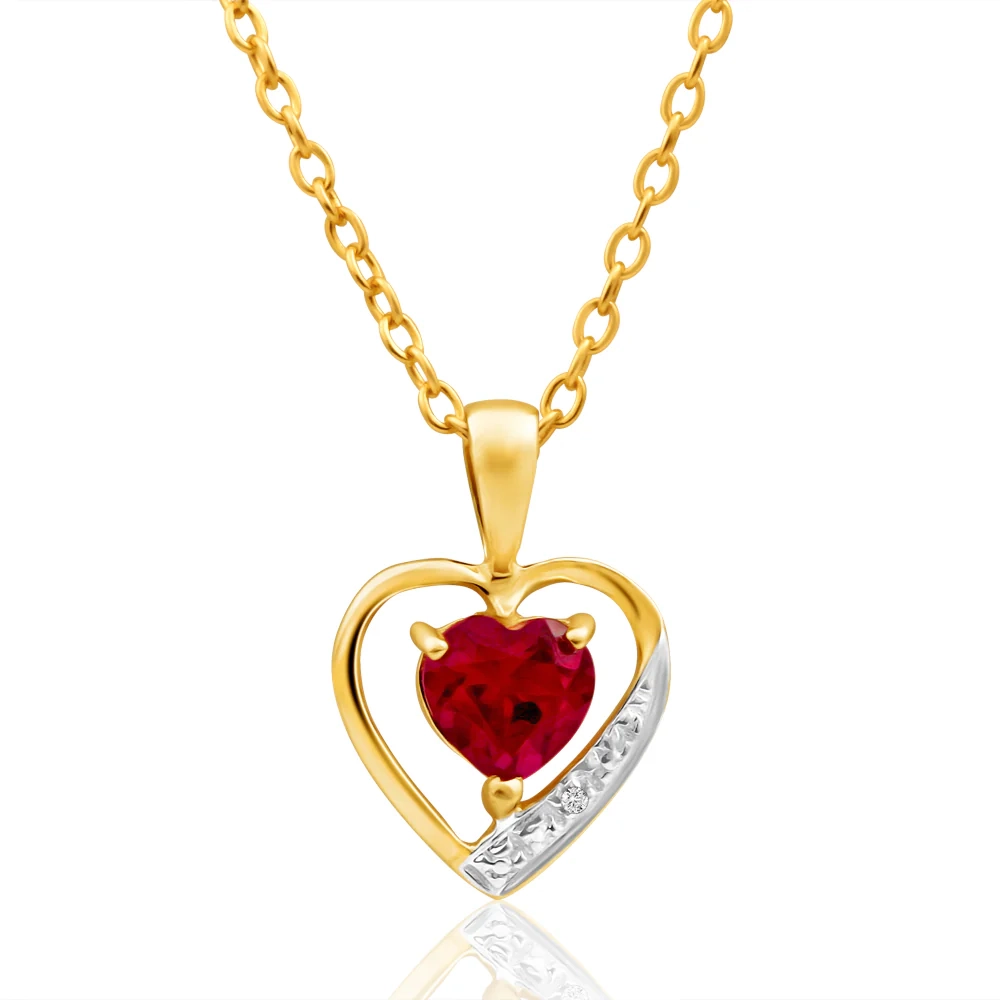 9ct Alluring Yellow Gold Created Ruby + Diamond Pendant – Shiels Jewellers