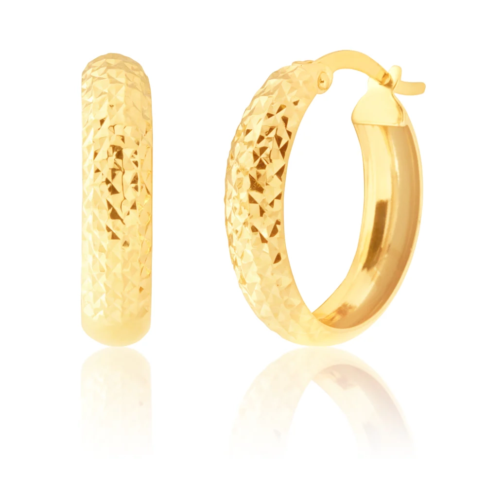 9ct Gold Diamond Cut Hoop Earrings – Shiels Jewellers