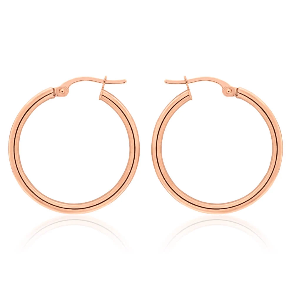 9ct Rose Gold Plain 20mm Hoop Earrings European made – Shiels Jewellers