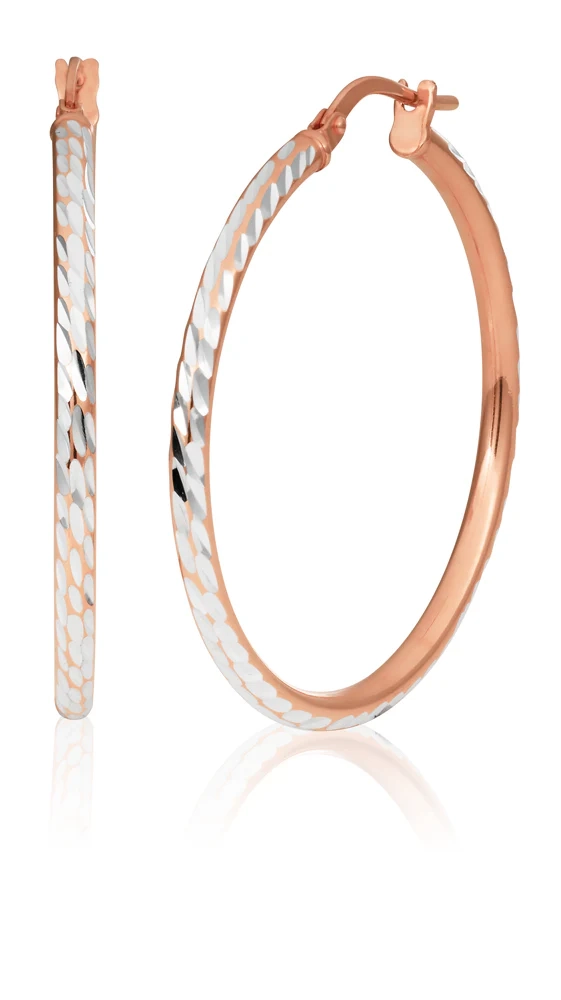 9ct Rose Gold Silver Filled 2x30mm Fancy Hoop Earrings – Shiels Jewellers