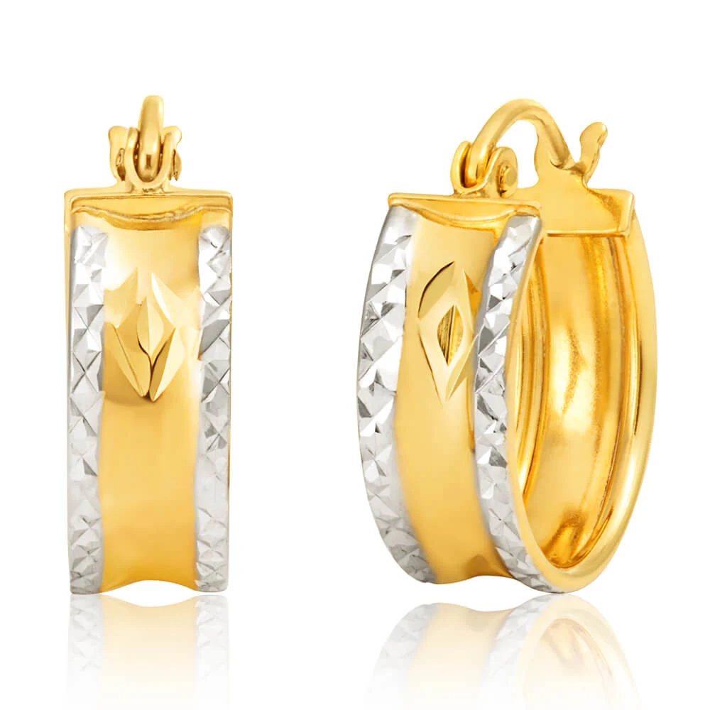 9ct Two Tone Gold Silver Filled Diamond Cut Hoops Earrings – Shiels Jewellers