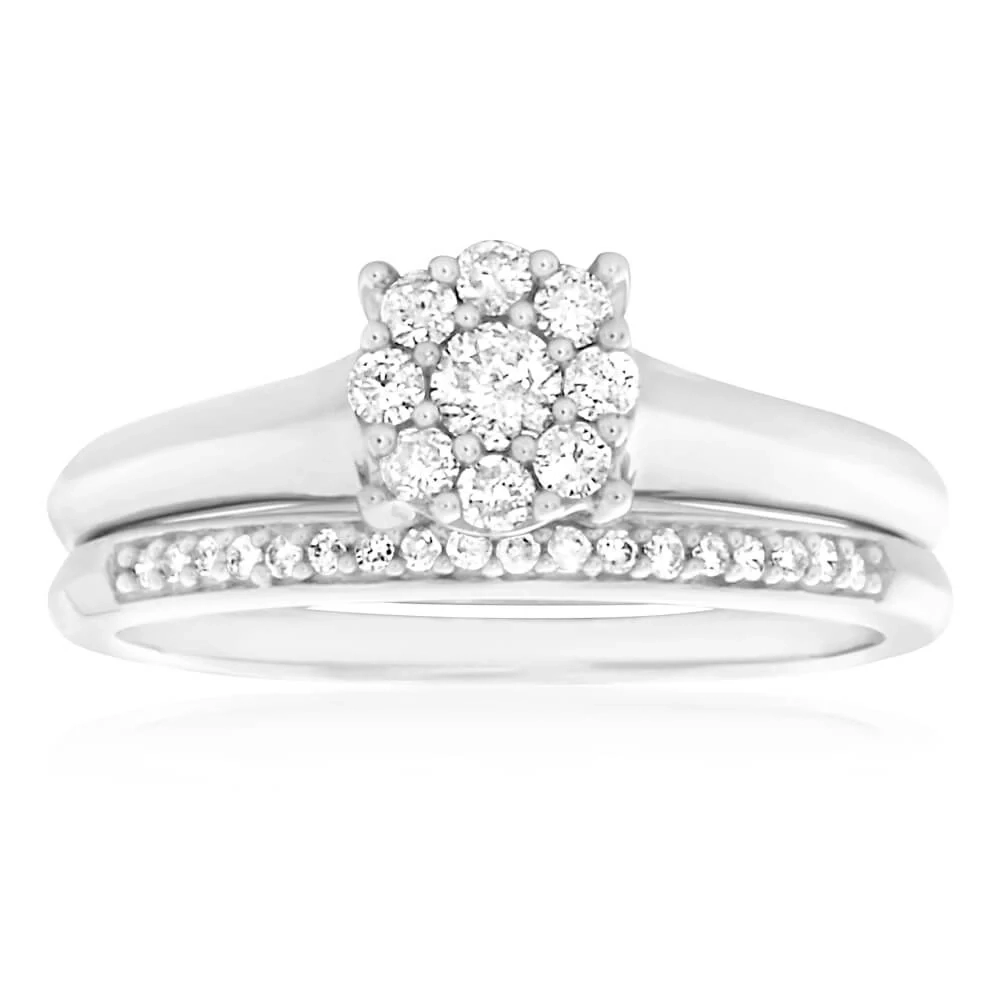 9ct White Gold 2 Ring Bridal Set With 0.3 Carats Of Brilliant Cut Diam – Shiels Jewellers