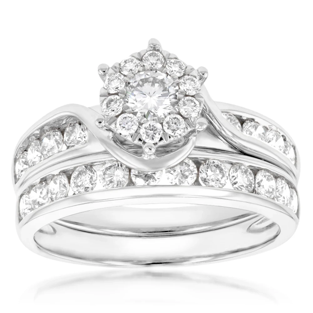 9ct White Gold 2 Ring Bridal Set With 1 Carat Of Brilliant Cut Diamond – Shiels Jewellers