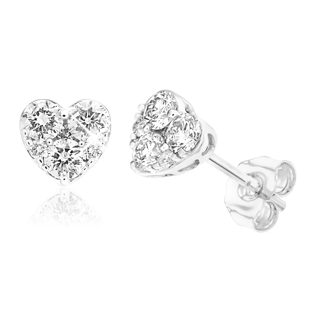 9ct White Gold Luxurious 1/2 Carat Diamond Heart Stud Earrings – Shiels Jewellers