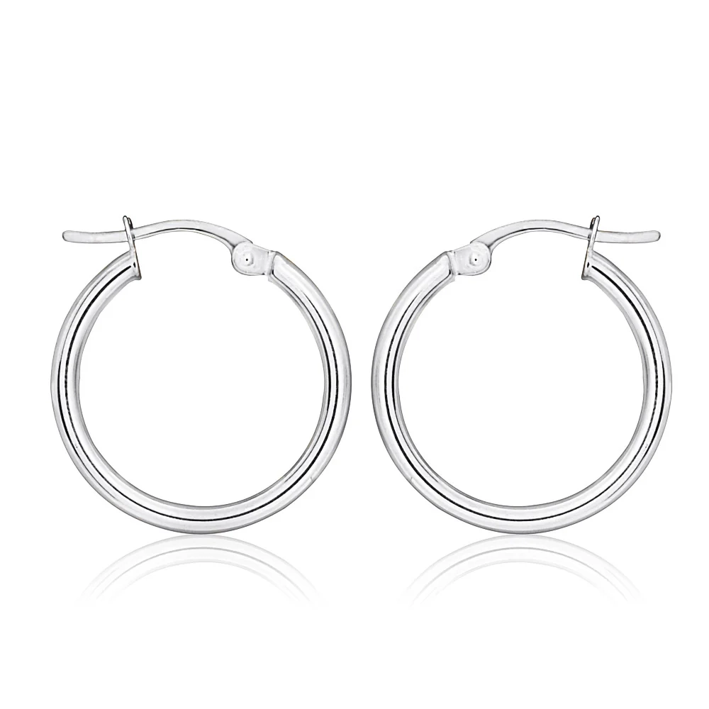 9ct White Gold Plain 15mm Hoops – Shiels Jewellers