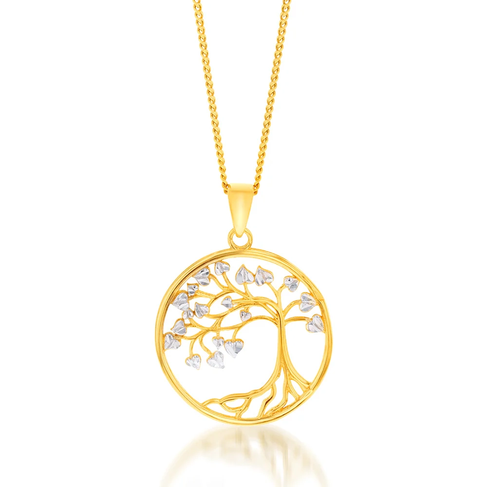 9ct Yellow And White Gold Diamond Cut Tree Of Life Pendant – Shiels Jewellers