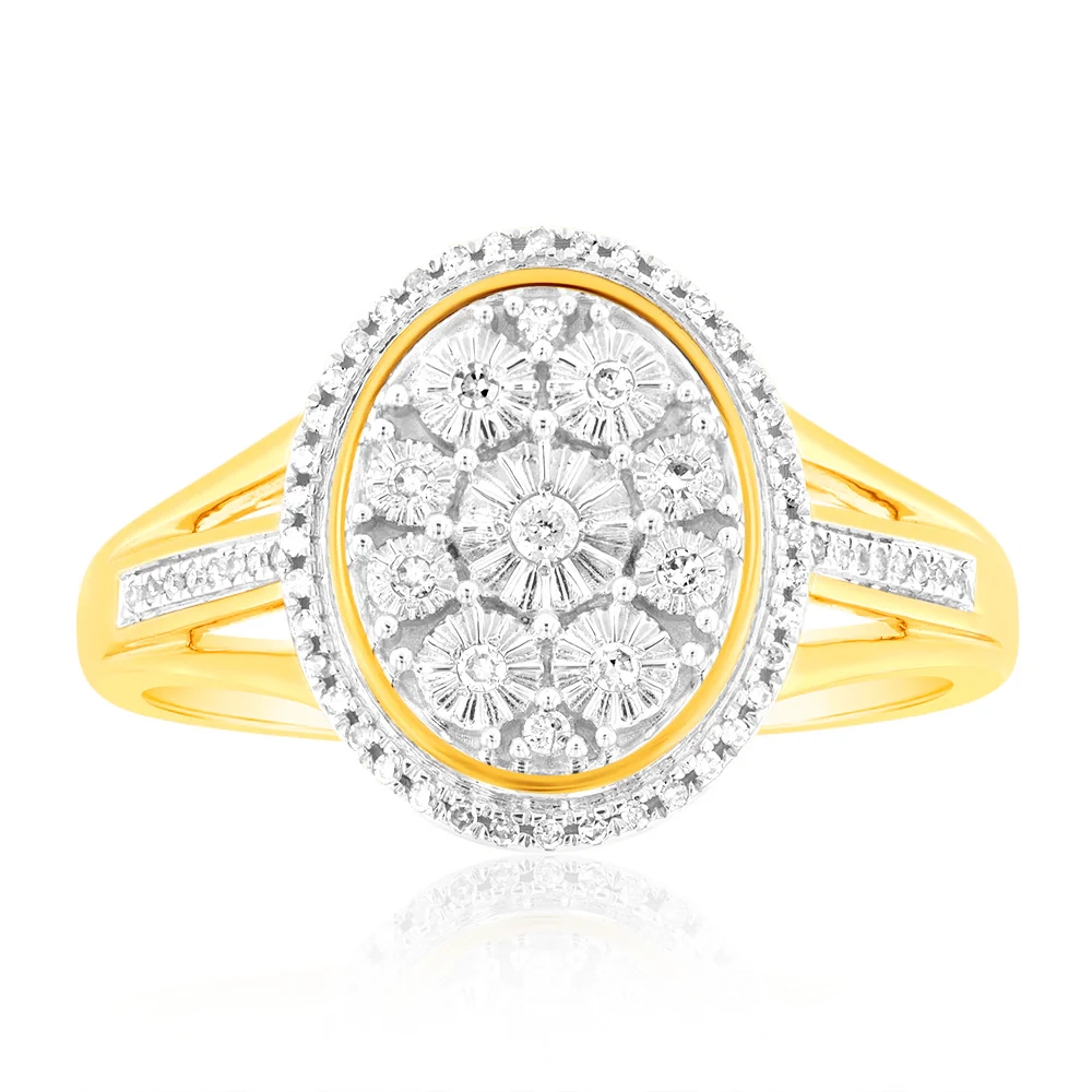 9ct Yellow Gold 1/10 Carat Diamond Ring set with 64 Round Brilliant Cu – Shiels Jewellers