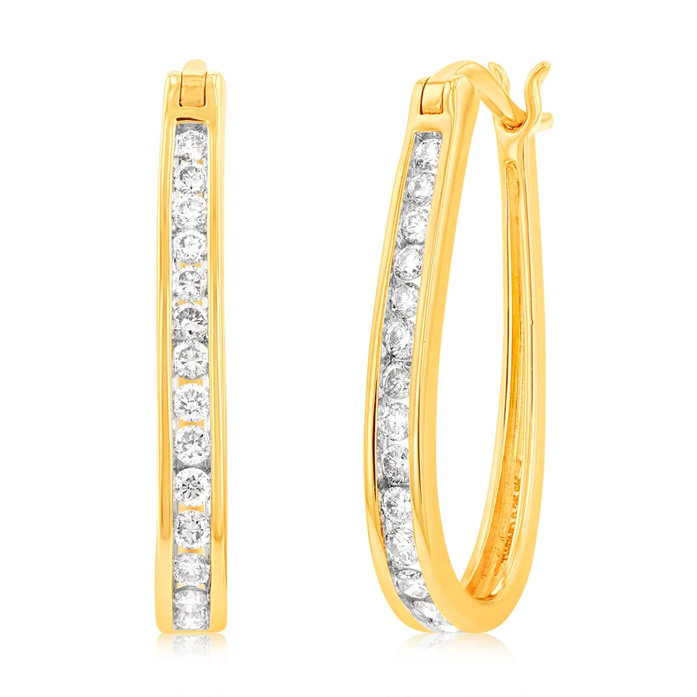 9ct Yellow Gold 1/2 Carat Chanel Set Hoop Earrings with 28 Brilliant D – Shiels Jewellers