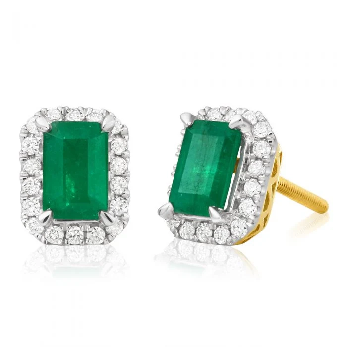 9ct Yellow Gold 1.20 Carat 6x4mm Natural Emerald and 1/5 Carat Diamond – Shiels Jewellers