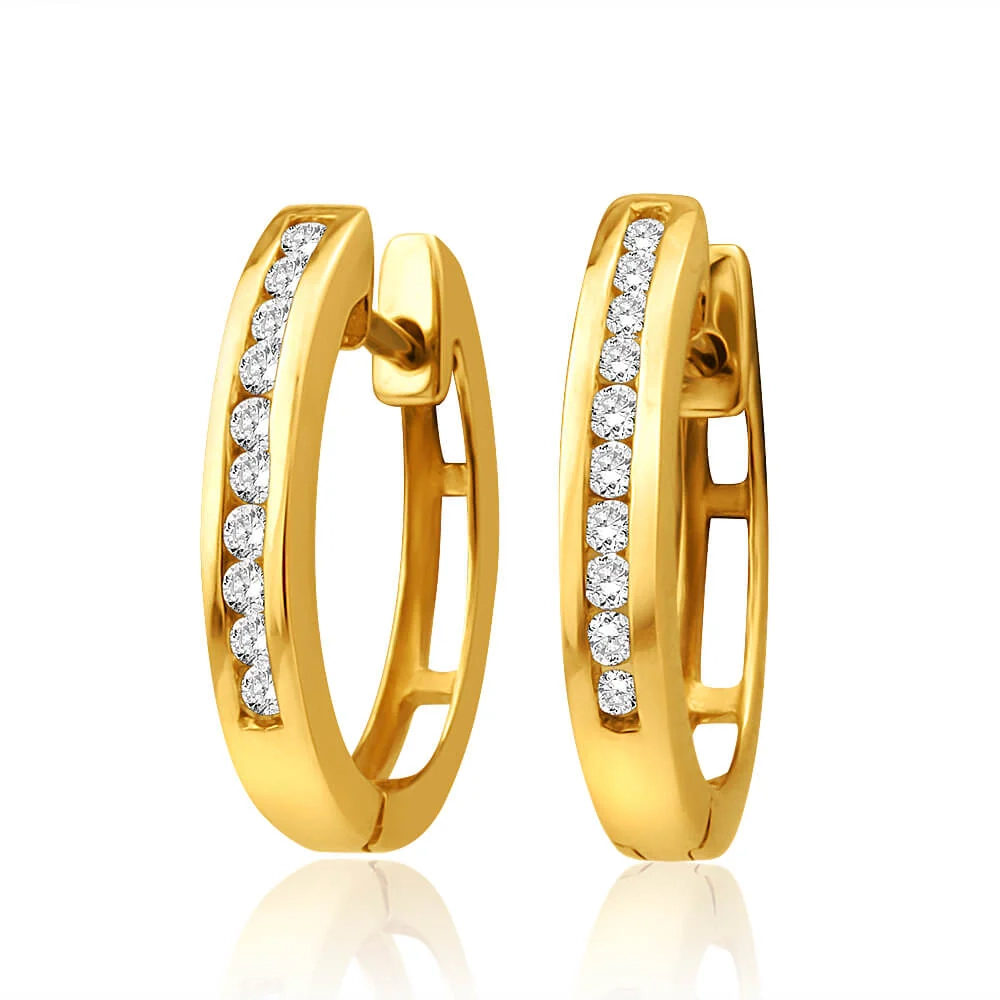 9ct Yellow Gold 1/5 Carat Diamond Hoop Earrings – Shiels Jewellers