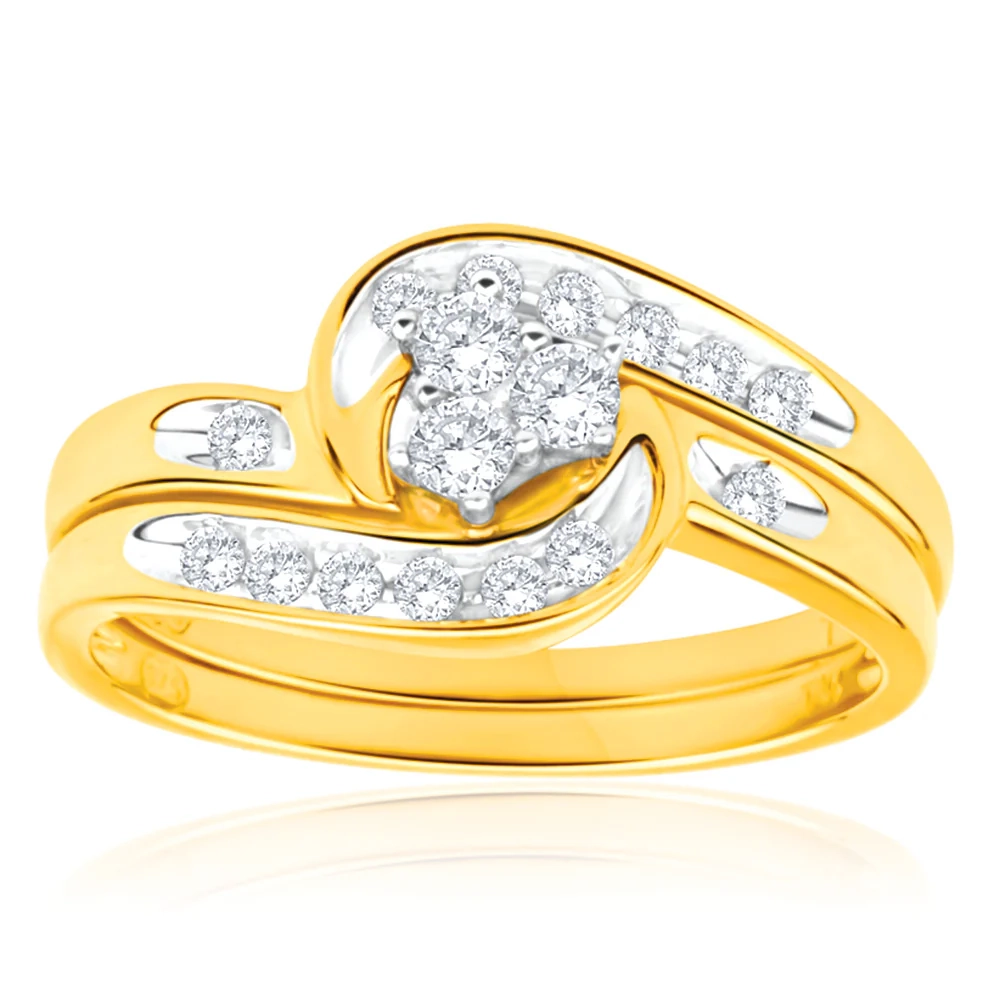 9ct Yellow Gold 2 Ring Bridal Set With 0.25 Carats Of Light Champagne  – Shiels Jewellers