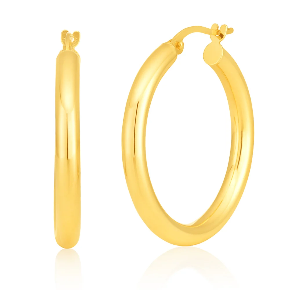 9ct Yellow Gold 20mm Plain Hoop Earring – Shiels Jewellers