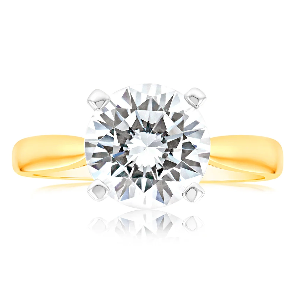 9ct Yellow Gold 3.00ct Diamond Equivalent 9.5mm Zirconia Solitaire Rin – Shiels Jewellers