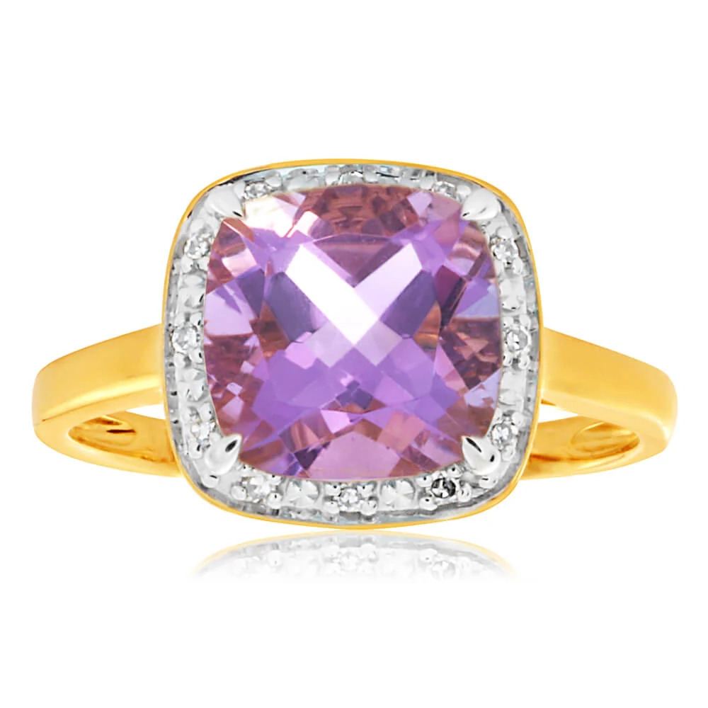 9ct Yellow Gold 8mm Amethyst Diamond Ring – Shiels Jewellers