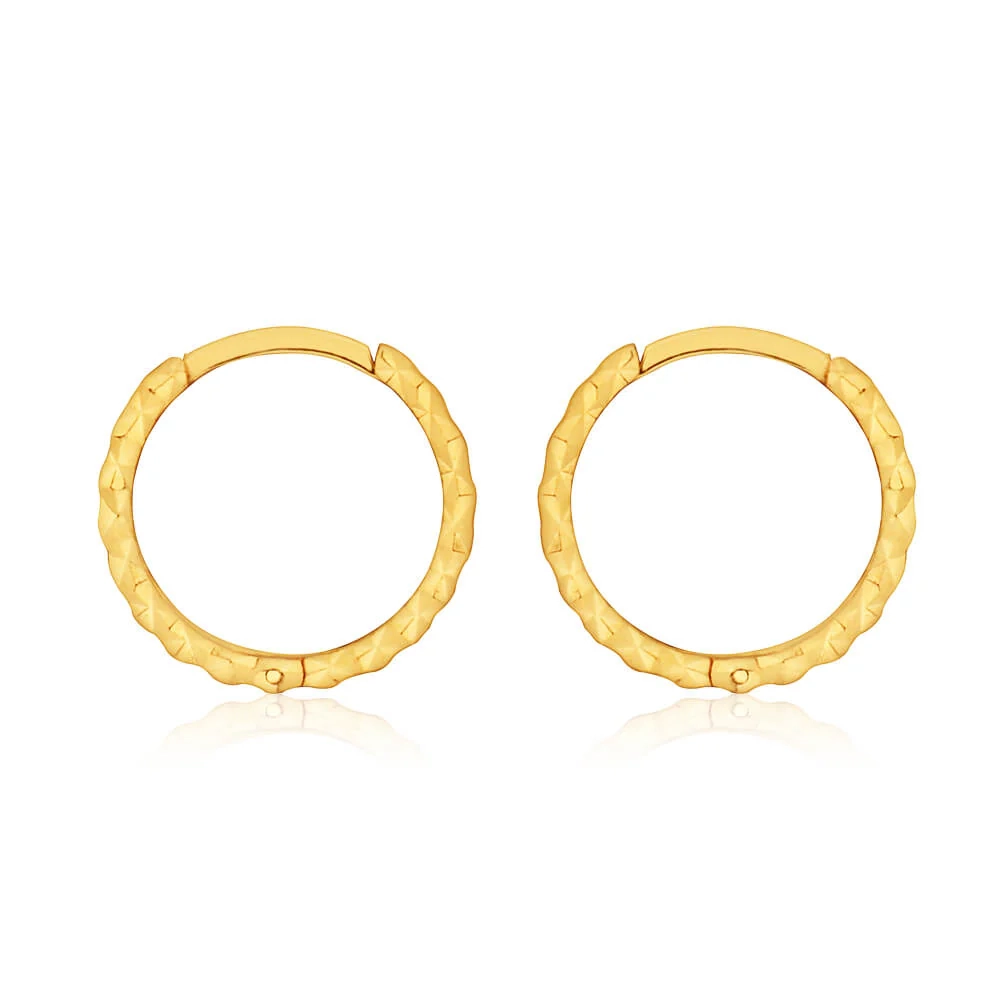 9ct Yellow Gold 8mm Dicut Hoop Earrings – Shiels Jewellers