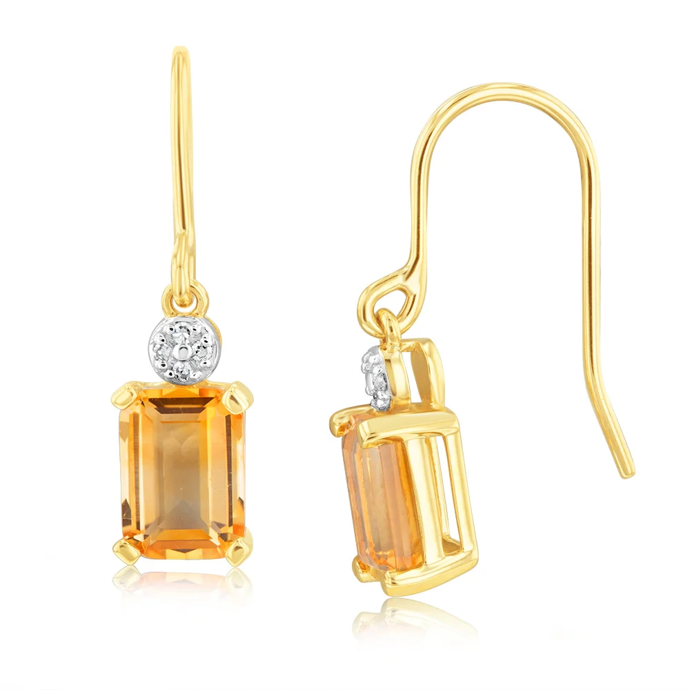 9ct Yellow Gold Citrine And Diamond Drop Earrings – Shiels Jewellers