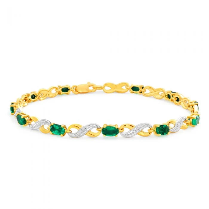 9ct Yellow Gold Created Emerald and Diamond 18cm Infinity Bracelet – Shiels Jewellers