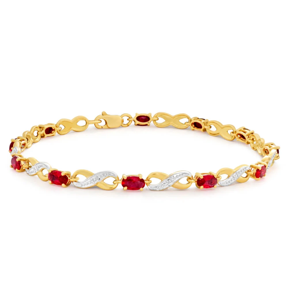 9ct Yellow Gold Created Ruby and Diamond 18cm Infinity Bracelet – Shiels Jewellers