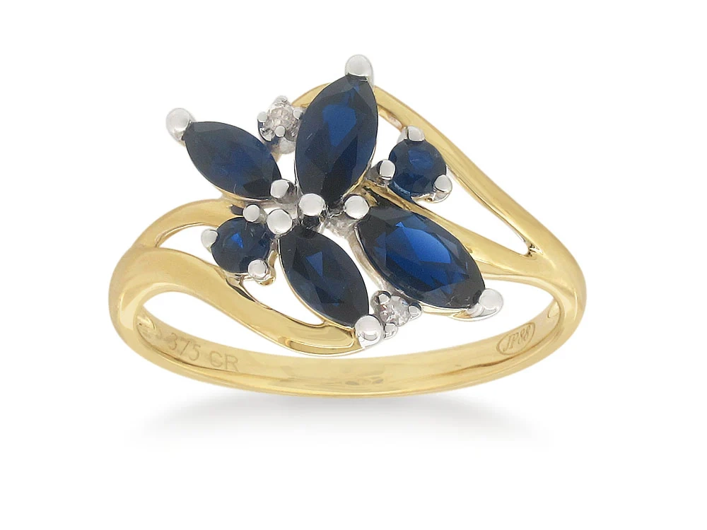 9ct Yellow Gold Created Sapphire & Diamond Ring – Shiels Jewellers